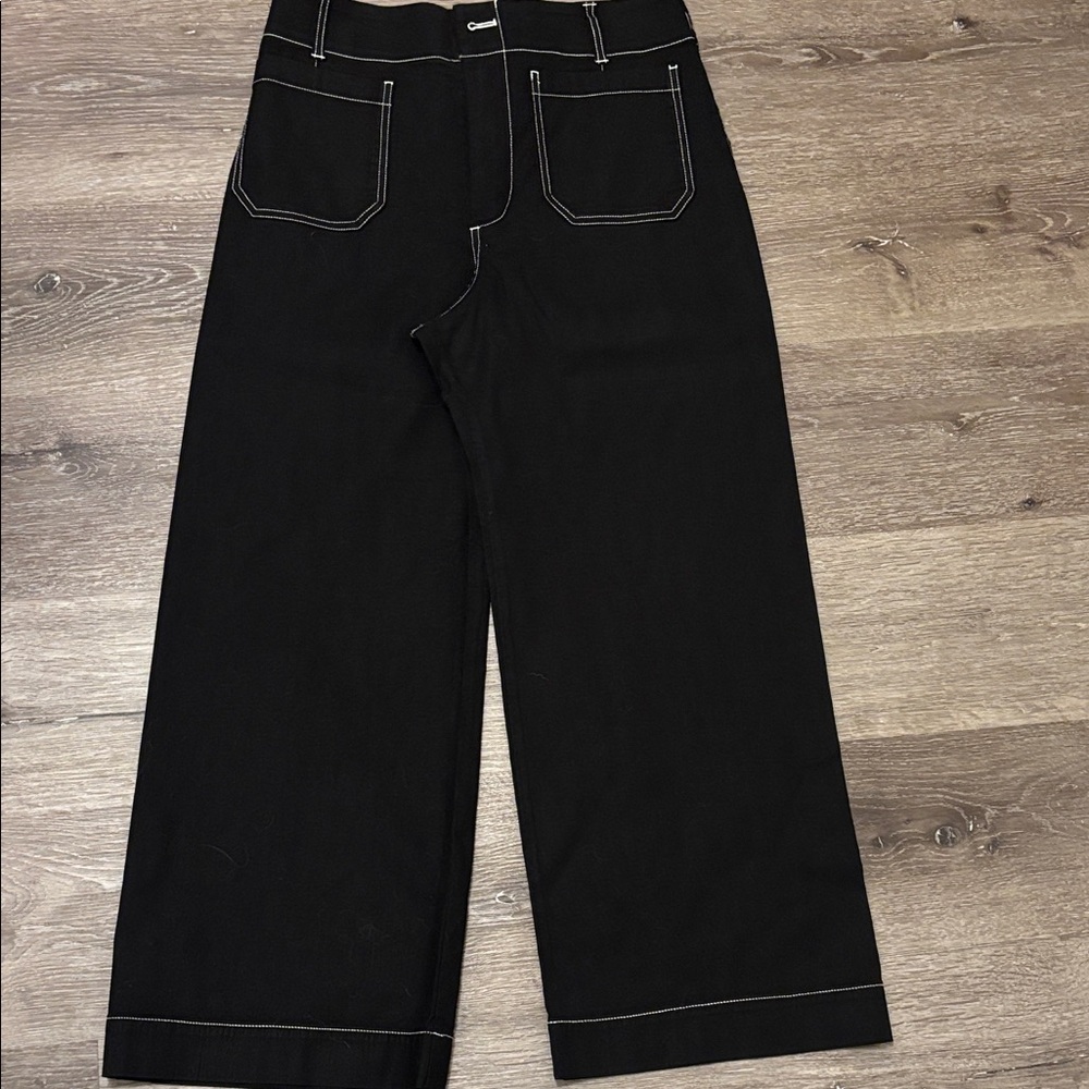 Anthroplogie Maeve the Colette Black pants with White Stitching